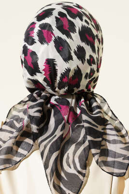 Leopar Desenli Soft Eşarp Siyah Fuşya - Başörtüsü