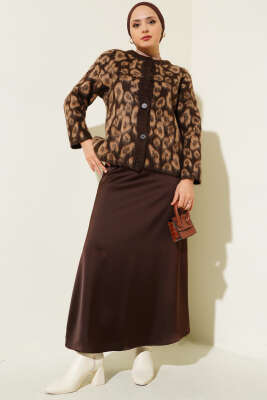 Leopar Desenli Triko Hırka Leopar Kahve Biyeli - Triko Hırka