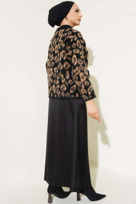 Leopar Desenli Triko Hırka Leopar Siyah Biyeli - Triko Hırka