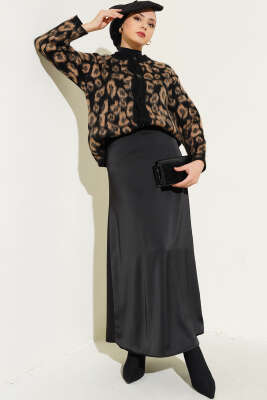 Leopar Desenli Triko Hırka Leopar Siyah Biyeli - Triko Hırka