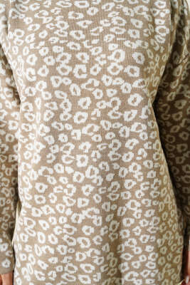 Leopar Desenli Triko Tunik Bej - Tunik