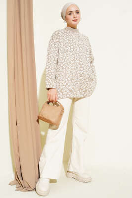 Leopar Desenli Triko Tunik Bej - Yılın Fırsatı