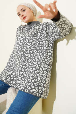 Leopar Desenli Triko Tunik Füme - RAFİMİX