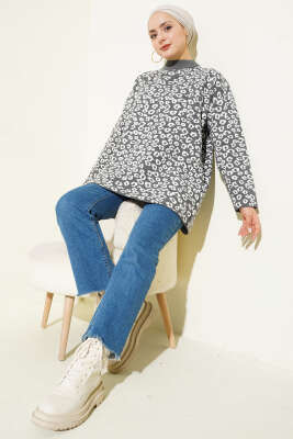 Leopar Desenli Triko Tunik Füme - Yılın Fırsatı