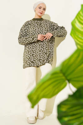 Leopar Desenli Triko Tunik Haki - Tunik