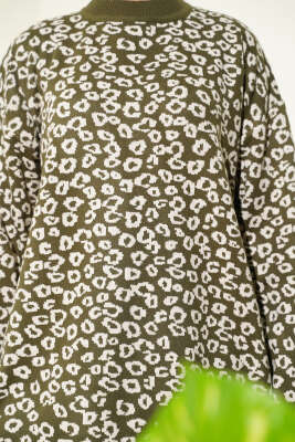 Leopar Desenli Triko Tunik Haki - Tunik