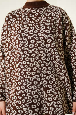 Leopar Desenli Triko Tunik Kahve - Tunik
