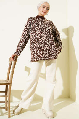 Leopar Desenli Triko Tunik Kahve - Yılın Fırsatı