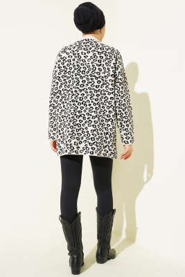 Leopar Desenli Triko Tunik Krem - Etek