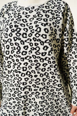 Leopar Desenli Triko Tunik Krem - Yılın Fırsatı