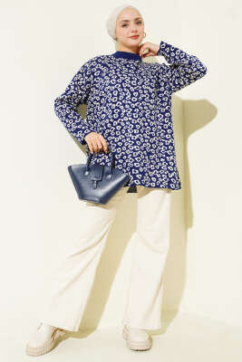 Leopar Desenli Triko Tunik Lacivert - Tunik