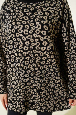Leopar Desenli Triko Tunik Siyah - Tunik