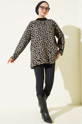 Leopar Desenli Triko Tunik Siyah - Yılın Fırsatı