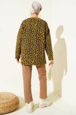 Leopar Desenli Triko Tunik Yağ Yeşili - Yılın Fırsatı