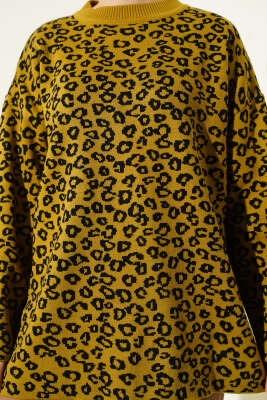 Leopar Desenli Triko Tunik Yağ Yeşili - Yılın Fırsatı