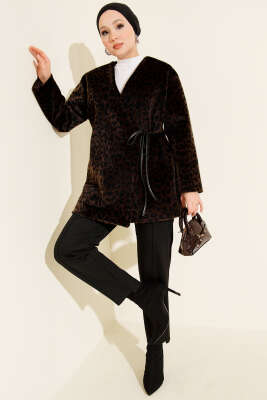 Leopar Desenli Yan Bağlamalı Goldfox Ceket Acı Kahve - Ceket