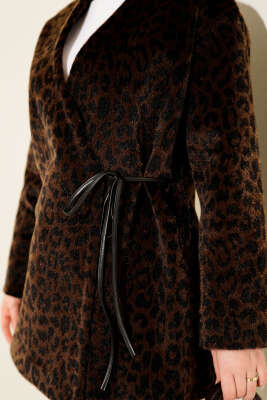 Leopar Desenli Yan Bağlamalı Goldfox Ceket Acı Kahve - Ceket