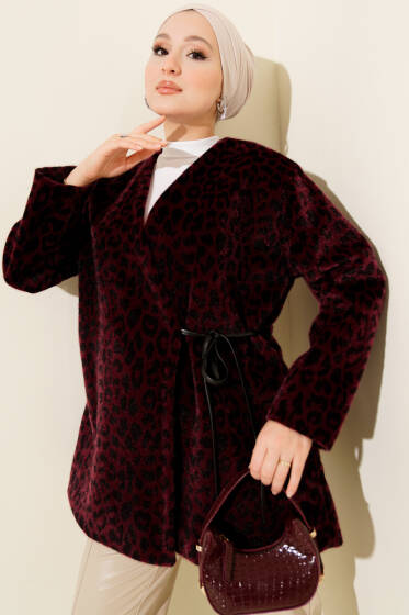 Leopar Desenli Yan Bağlamalı Goldfox Ceket Bordo - Ceket