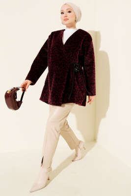 Leopar Desenli Yan Bağlamalı Goldfox Ceket Bordo - Ceket