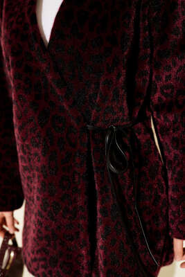 Leopar Desenli Yan Bağlamalı Goldfox Ceket Bordo - Ceket