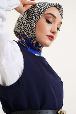 Leopar Desenli Zincirli Eşarp Saks - Yılın Fırsatı