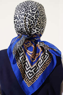 Leopar Desenli Zincirli Eşarp Saks - Yılın Fırsatı