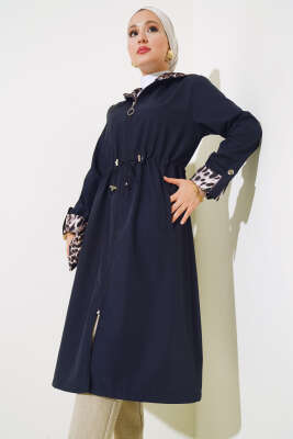 Leopar Detaylı Bel Tünelli Trençkot Lacivert - 700-1000 TL Ürünler