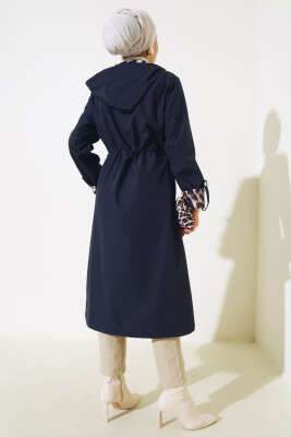 Leopar Detaylı Bel Tünelli Trençkot Lacivert - 700-1000 TL Ürünler