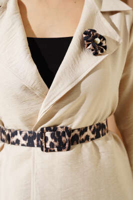 Leopar Detaylı Kemerli İkili Takım Bej - 700-1000 TL Ürünler