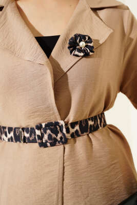 Leopar Detaylı Kemerli İkili Takım Latte - 700-1000 TL Ürünler