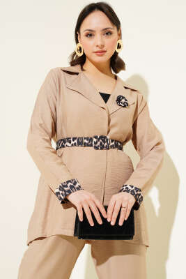 Leopar Detaylı Kemerli İkili Takım Latte - 700-1000 TL Ürünler