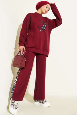 Leopar Figürlü Scuba İkili Takım Bordo - HBS