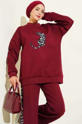 Leopar Figürlü Scuba İkili Takım Bordo - İkili Takım