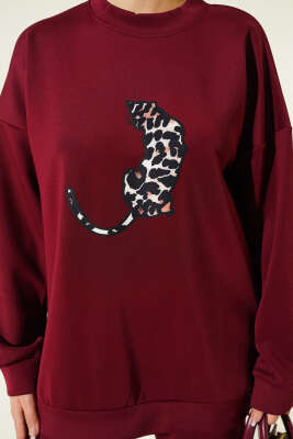 Leopar Figürlü Scuba İkili Takım Bordo - İkili Takım