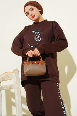 Leopar Figürlü Scuba İkili Takım Kahve - İkili Takım