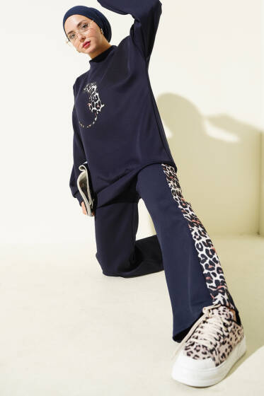 Leopar Figürlü Scuba İkili Takım Lacivert - İkili Takım