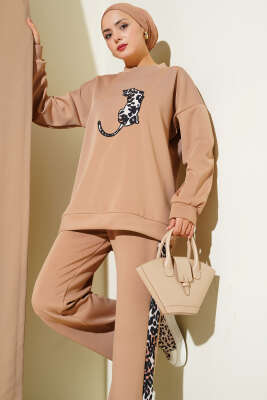 Leopar Figürlü Scuba İkili Takım Latte - İkili Takım
