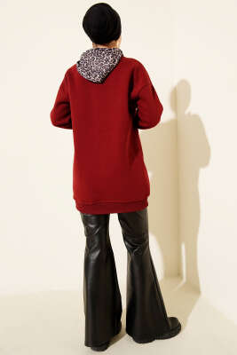 Leopar Fularlı Üç İplik Tunik Bordo - Tunik