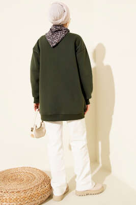 Leopar Fularlı Üç İplik Tunik Haki - Tunik