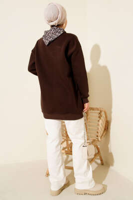 Leopar Fularlı Üç İplik Tunik Kahve - Tunik