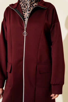 Leopar Garnili Fermuarlı Scuba İkili Takım Bordo - İkili Takım