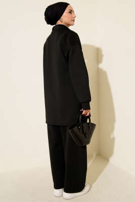 Leopar Garnili Fermuarlı Scuba İkili Takım Siyah - Scuba Ürünler