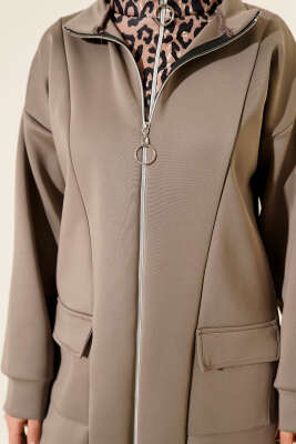 Leopar Garnili Fermuarlı Scuba İkili Takım Vizon - İkili Takım