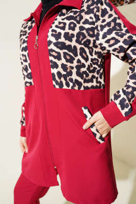 Leopar Garnili Hırkalı İkili Takım Kırmızı - İkili Takım