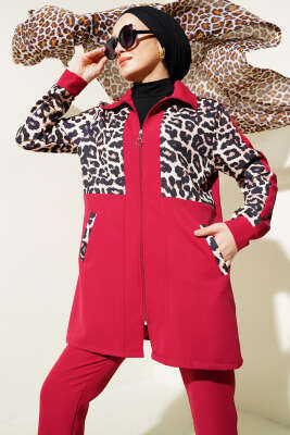 Leopar Garnili Hırkalı İkili Takım Kırmızı 