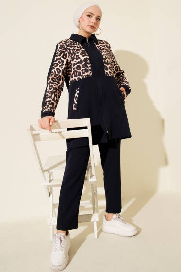 Leopar Garnili Hırkalı İkili Takım Lacivert - 500-700 TL Ürünler