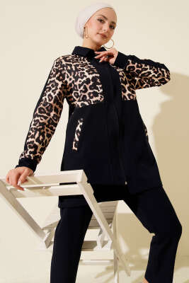Leopar Garnili Hırkalı İkili Takım Lacivert - 500-700 TL Ürünler