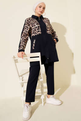 Leopar Garnili Hırkalı İkili Takım Lacivert - TEGOE