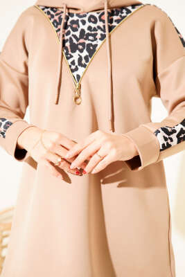 Leopar Garnili Kapşonlu İkili Takım Latte - 500-700 TL Ürünler