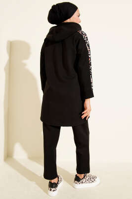 Leopar Garnili Kapşonlu İkili Takım Siyah - 500-700 TL Ürünler